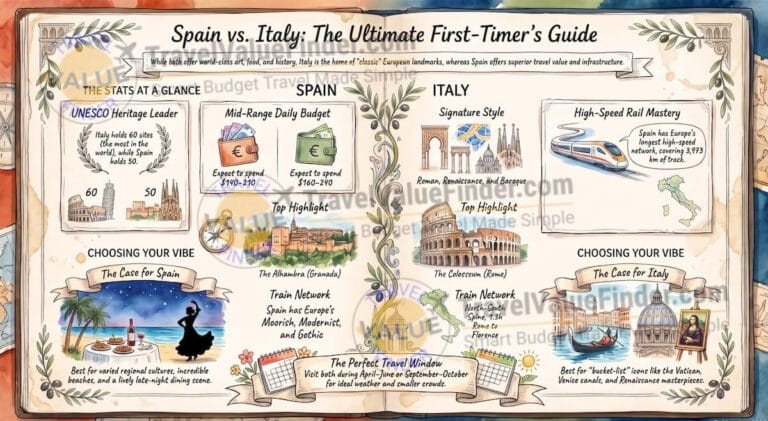 Spain vs Italy Travel Guide Infographic - Travel Value Finder