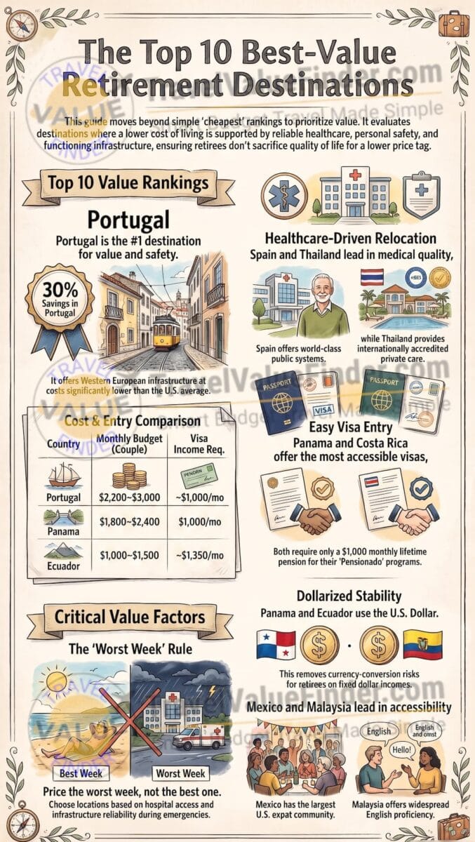 Cheapest Places to Live in the World for Retirees: Top 10 Ranked by Cost, Safety & Healthcare 2 Top Best Cheapest Places to Live in the World for Retirees - Top 10 Ranked by Cost, Safety & Healthcare - Travel Value Finder