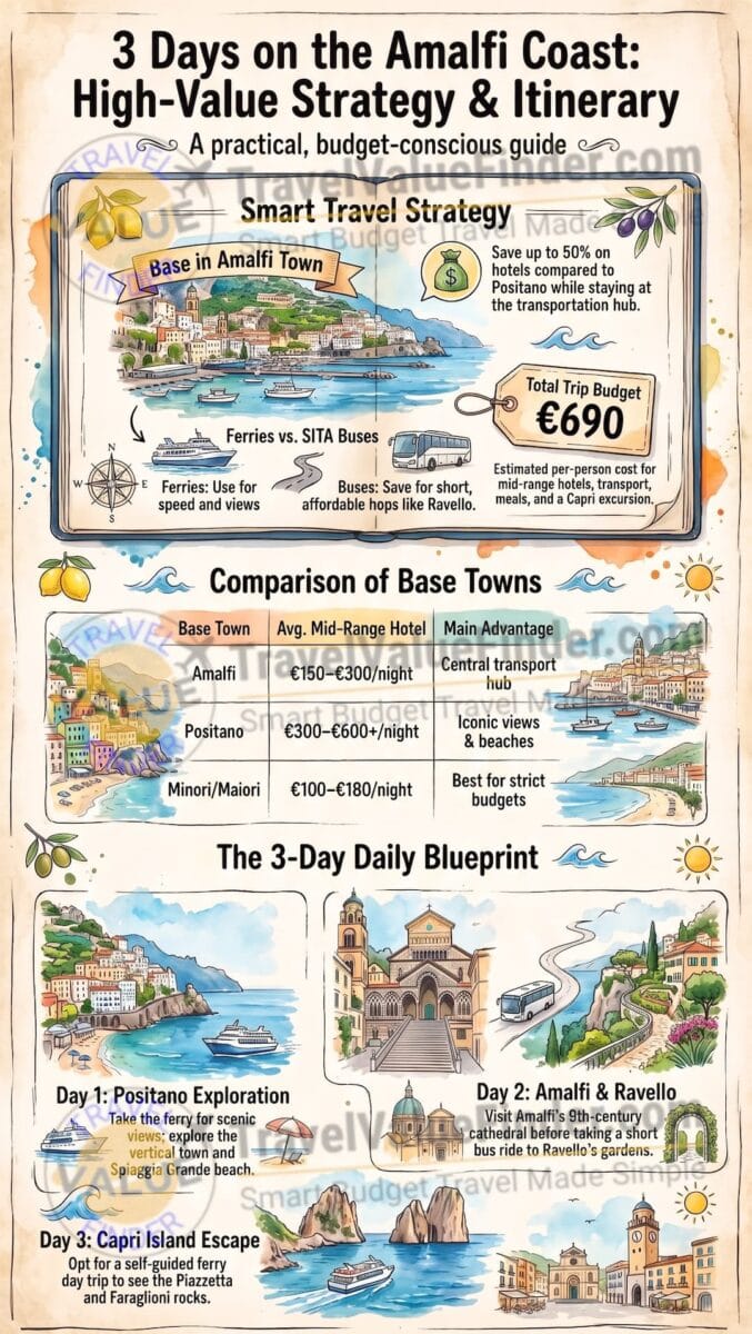 3 Days on the Amalfi Coast: What It Actually Cost and Where I'd Cut Back 2 Amalfi Coast Itinerary - Strategy and Itinerary Infographic - Travel Value Finder