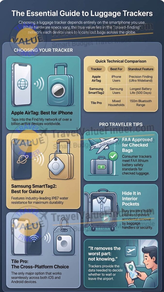 Best Luggage Tracker for Travel - AirTag vs SmartTag2 vs Tile Comparison Guide - Travel Value Finder