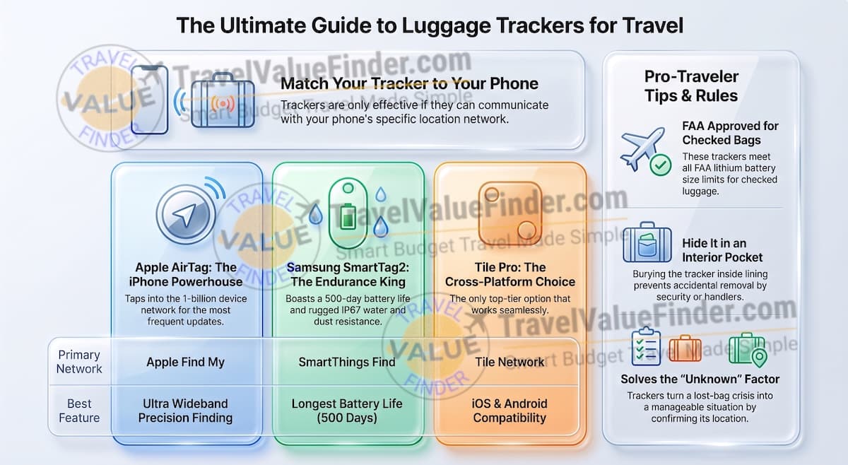 Best Luggage Tracker for Travel: AirTag vs SmartTag2 vs Tile 1 Best Luggage Tracker for Travel Guide - Travel Value Finder