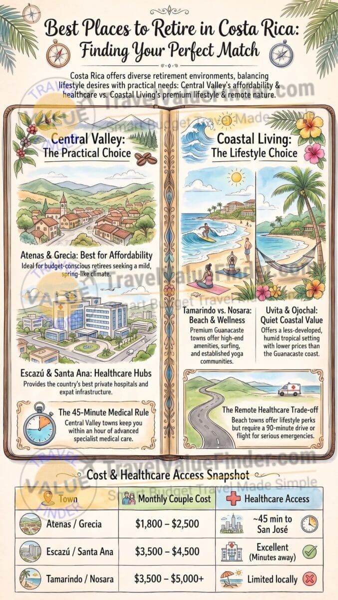Best Places to Retire in Costa Rica: Which Town Actually Fits You 2 Best Places to Retire in Costa Rica - Retirement Guide Town Compared Infographic - Travel Value Finder