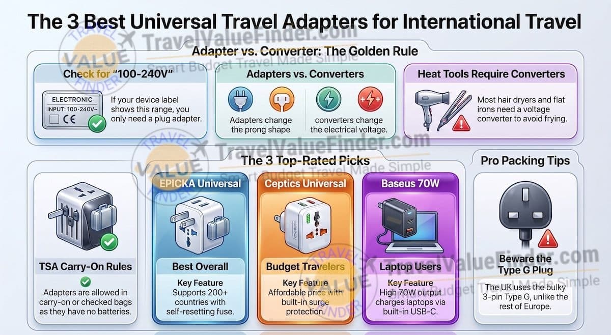 Best Travel Adapter for International Travel: 3 Tested Picks That Actually Work 1 Best Travel Adapter for International Travel - Universal Adapter - Travel Value Finder