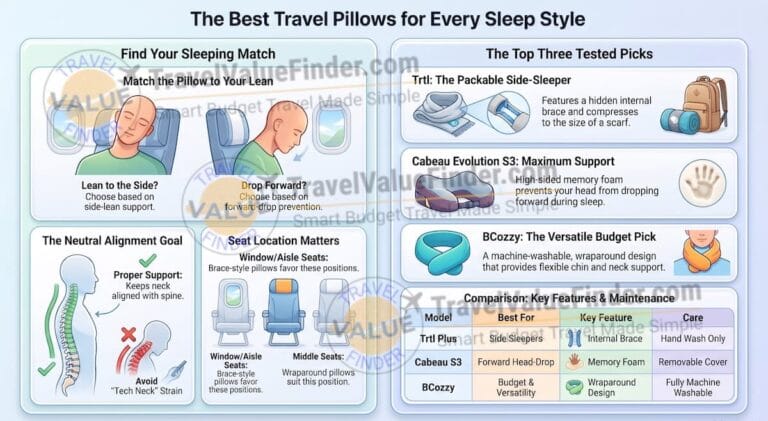 Best Travel Neck Pillow for Flights: 3 Tested Picks 3 Best Travel Neck Pillow for Flights - Travel Pillows for Every Sleeper - Travel Value Finder