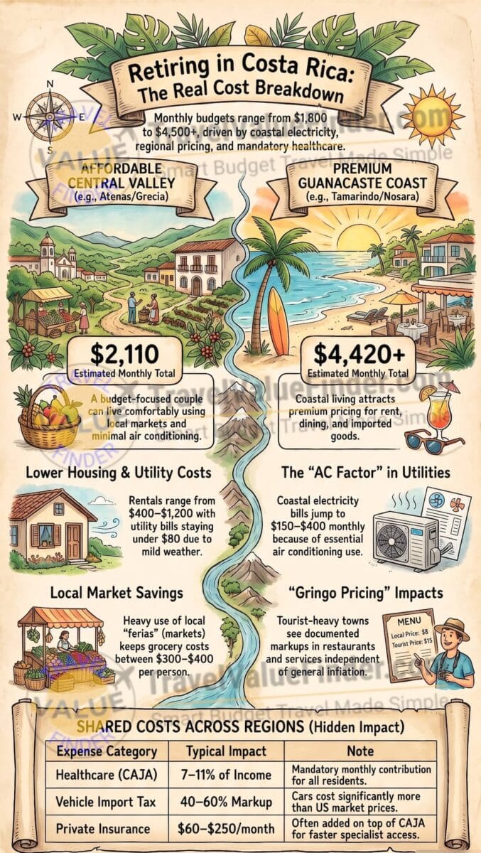 Cost of Living in Costa Rica for Retirees - Retirement Cost Breakdown Infographic- Travel Value Finder