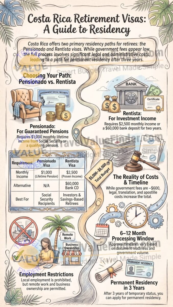 Costa Rica's Retirement Visa, Explained: What I'd Actually Prepare Before Applying 2 Costa Rica Retirement Visa - Residency Guide Infographic - Travel Value Finder