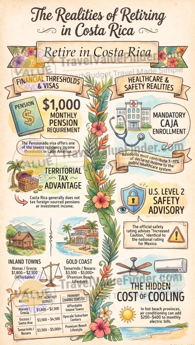 What Nobody Tells You About Retiring in Costa Rica: 5 Things I'd Do Differently 2 Retire in Costa Rica - Retirement Reality Guide Infographic - Travel Value Finder