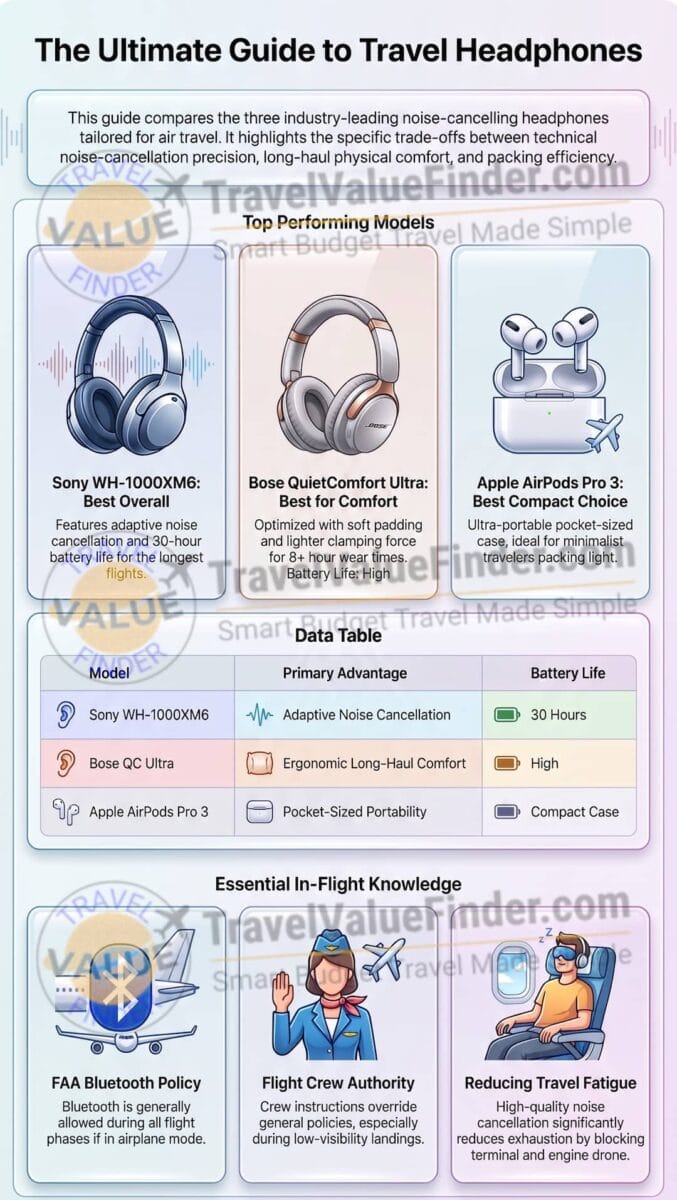 The Ultimate Best Noise-Cancelling Headphones for Travel - Sony vs. Bose vs. Apple Guide Infographic - Travel Value Finder