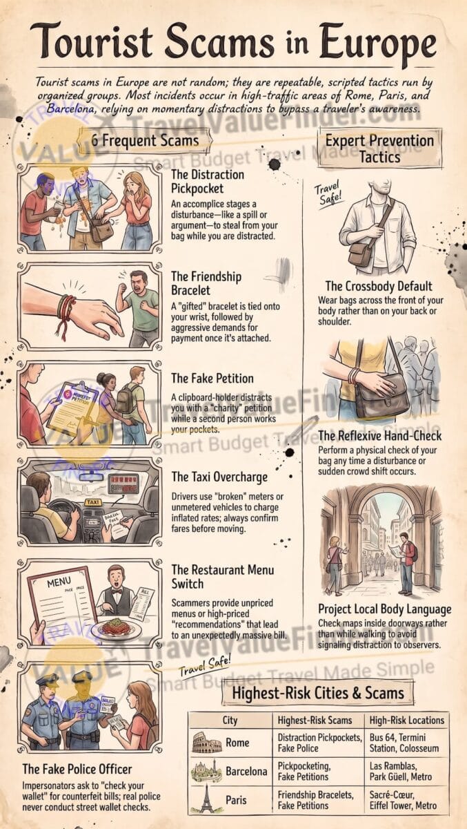 I Got Pickpocketed on Rome's Bus 64 : Here's the Distraction Scam I Didn't See Coming 2 Tourist Scams in Europe - Guide to European Tourist Scams- Travel Value Finder