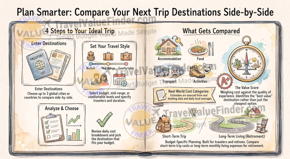 Travel Budget Calculator | Compare 3 Destinations by Cost · Travel Value Finder 1 Travel Budget Calculator - Smart Trip Comparison Guide - Travel Value Finder