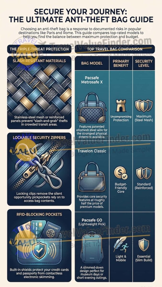 Ultimate Anti-Theft Bag Guide - Best Anti-Theft Crossbody Bag for Travel - Infographic- Travel Value Finder