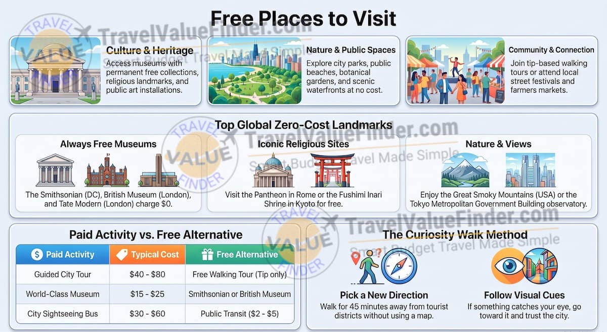 Free Places to Visit: The Complete Guide for Every Destination 1 Free Places to Visit - Guide to Free Attractions Infographic - Travel Value Finder