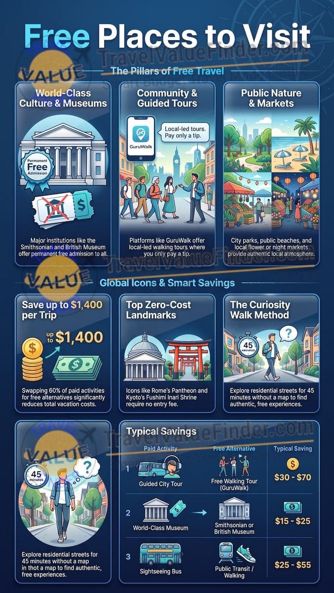 Free Places to Visit: The Complete Guide for Every Destination 2 Free Places to Visit - Guide to Free Travel Tips Infographic - Travel Value Finder