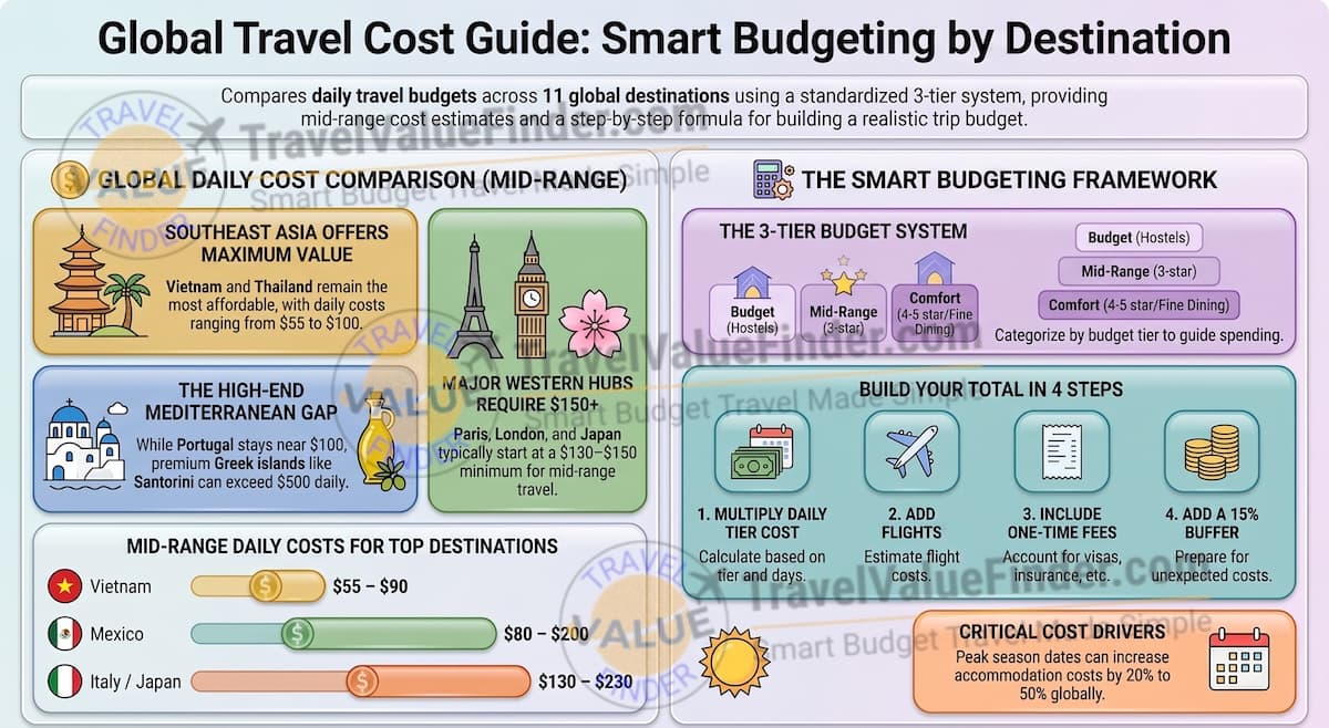 Travel Cost Guide: What Trips Really Cost in 2026 1 Global Travel Daily Budget - Travel Cost Guide - Travel Value Finder