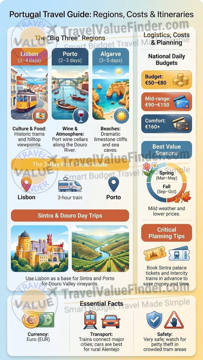 Portugal Travel Guide: Regions, Costs and Itineraries 2 Portugal Travel Guide Infographic - Travel Value Finder