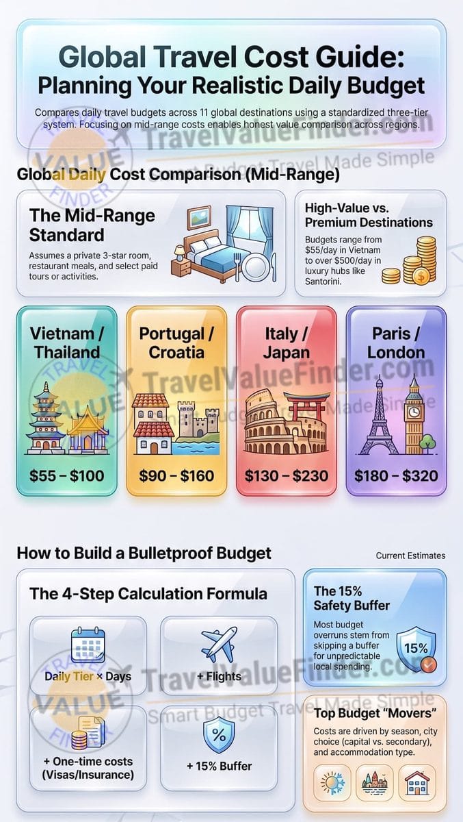 Travel Cost Guide: What Trips Really Cost in 2026 2 Travel Cost Guide - Global Travel Daily Budget - Travel Value Finder