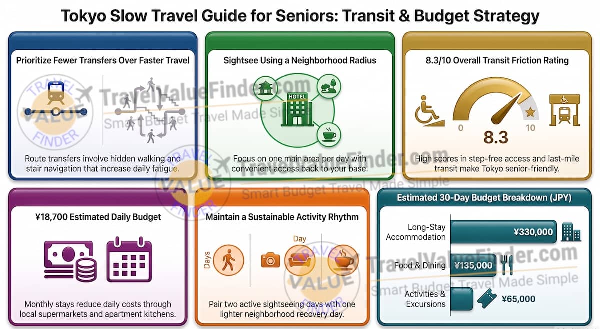 Tokyo Senior Travel: 30-Day Slow Travel & Transit Audit 1 Tokyo Senior Travel Guide Infographic - Travel Value Finder